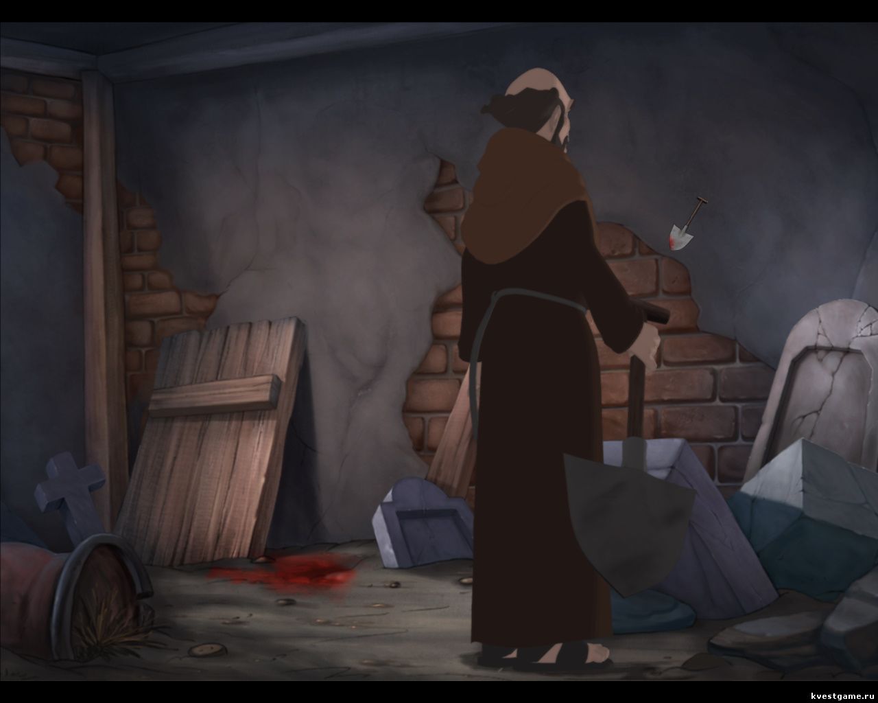 Screenshot из игры Murder in the Abbey - локация Сарай на кладбище (глава 2)
