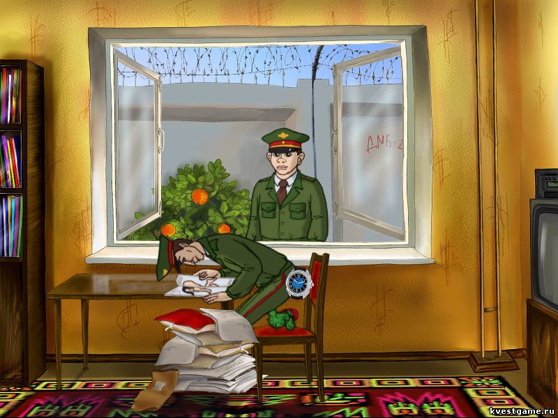 Офицер рассматривает Плейбой Screenshot из игры ДМБ 3 - локация Клуб (Воинская часть)