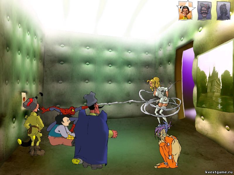 Человек-паук стреляет паутиной в Анку Screenshot из игры Петька 4: День независимости