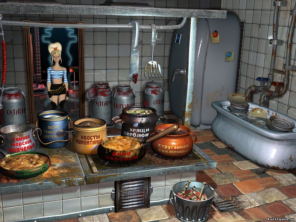 Анка на кухне бара Screenshot из игры Петька 6 - локация Кухня (уровень 2)